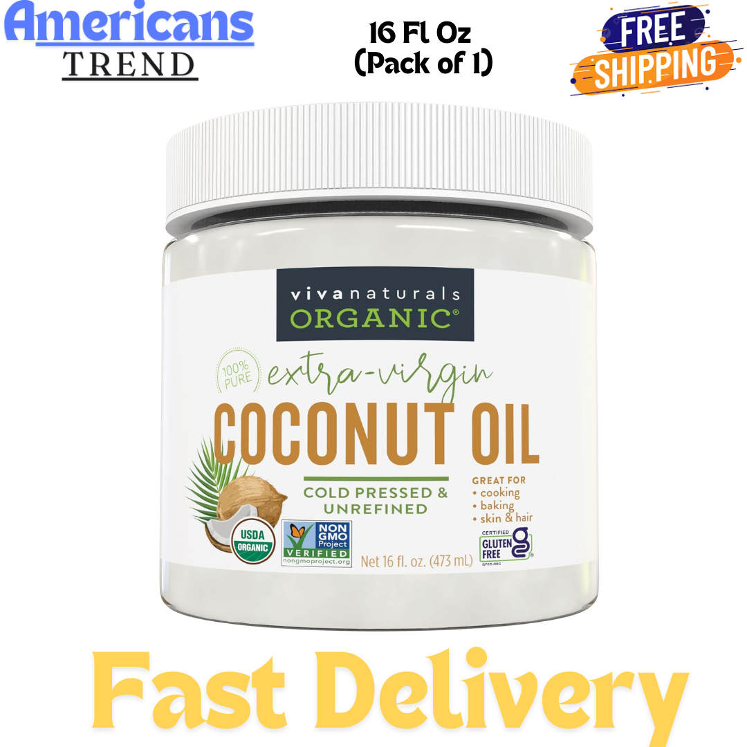 Viva Naturals Organic Coconut Oil Unrefined, Cold-Pressed Extra Virgin 16 fl oz.