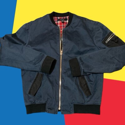 KSUBI BOMBER JACKET / PLAID LINING / SIZE SMALL / Y2K / NAVY BLUE