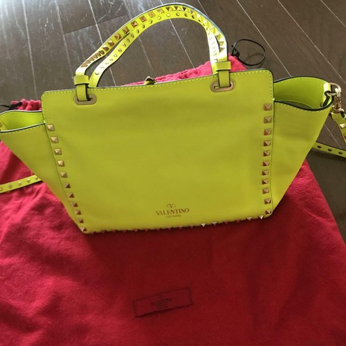 Auth Valentino Garavani Rockstud Shoulder Bag w/Strap Yellow