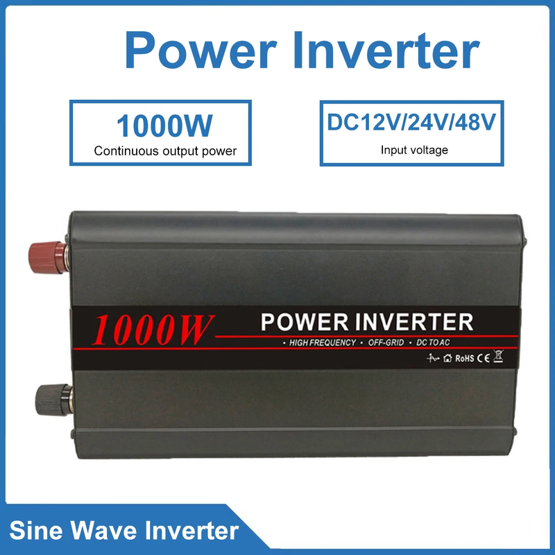 1000W AC100-120V AC220-240V Pure Sine Wave Power Inverter DC12V/24V/48V Continuo