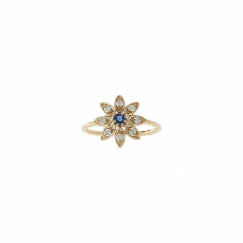 Pre-owned Irisha Designs Genuine Diamond Blue Sapphire Felicia Floral Design 14k Gold Fine Jewelry Ring In White