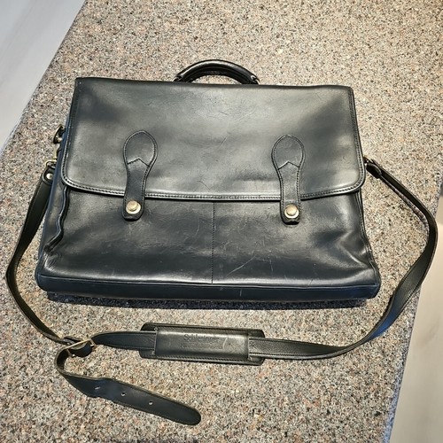 Vtg Schlesinger Black Leather Satchel 17” Briefcase Shoulder Vtg Schlesinger Black Leather Satchel 17” Briefcase Shoulder