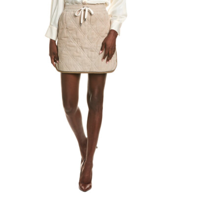 Pre-owned Brunello Cucinelli Women's 100% Leather Quilted Leather Mini Skirt In Shell