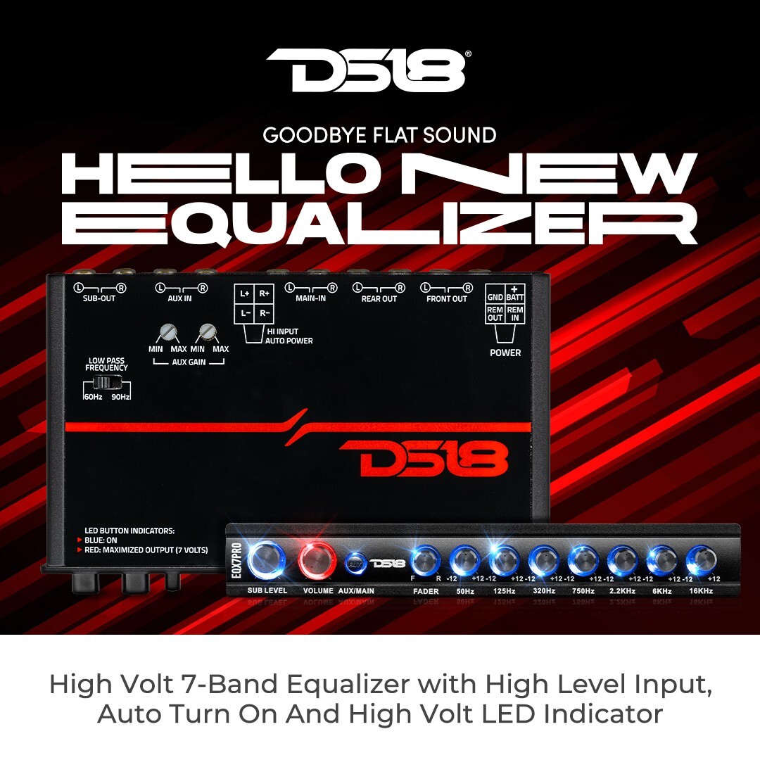 DS18 EQX7PRO Car Stereo Equalizer/Crossover  High Volt 7-Band Auto Turn On