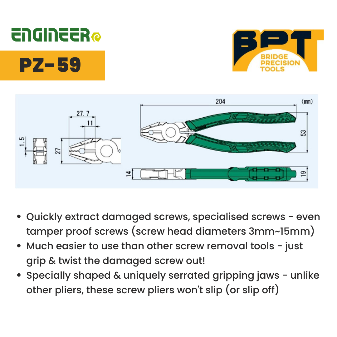 ENGINEER PZ-59 Neji-Saurus RX Heavy Duty Pliers 8-Inch (Made In Japan)
