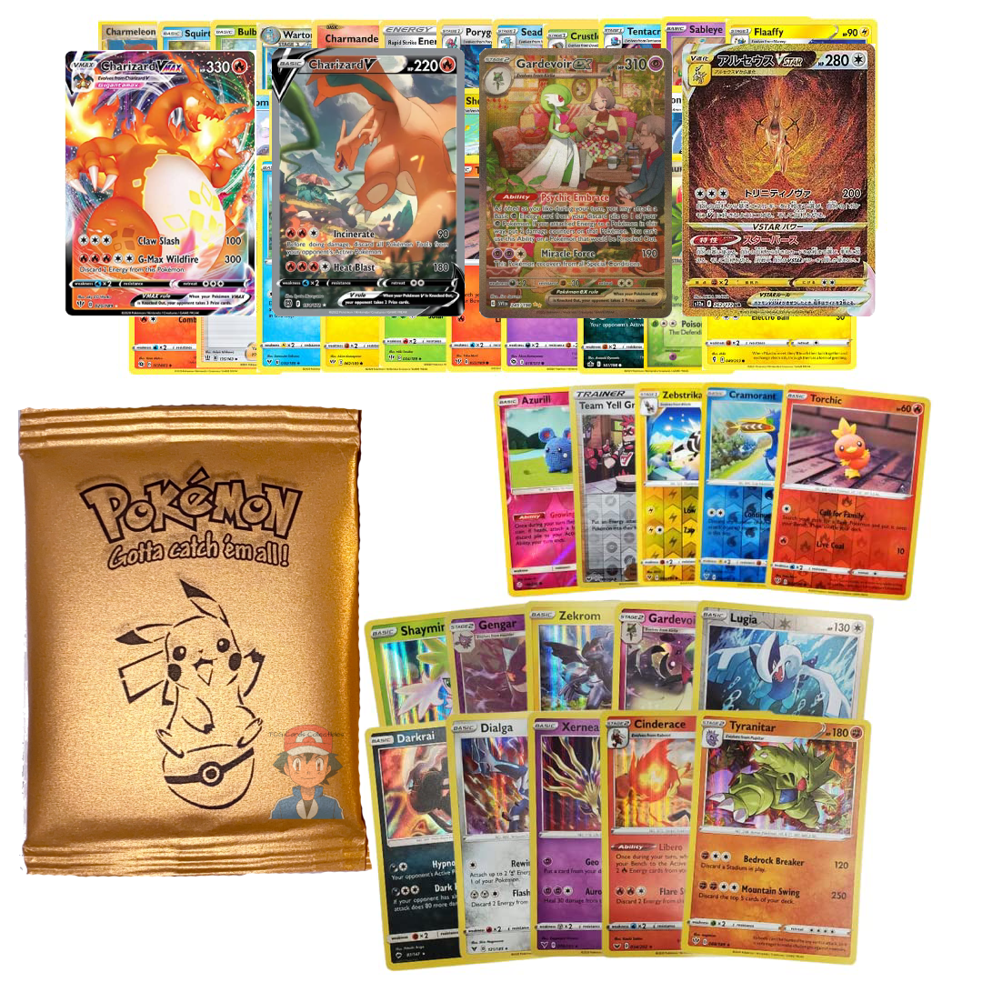 Pokémon Card Gold Pack 25 Cards VSTAR VMAX V EX GX HOLOs Pokémon Card Gold Pack 25 Cards VSTAR VMAX V EX GX HOLOs