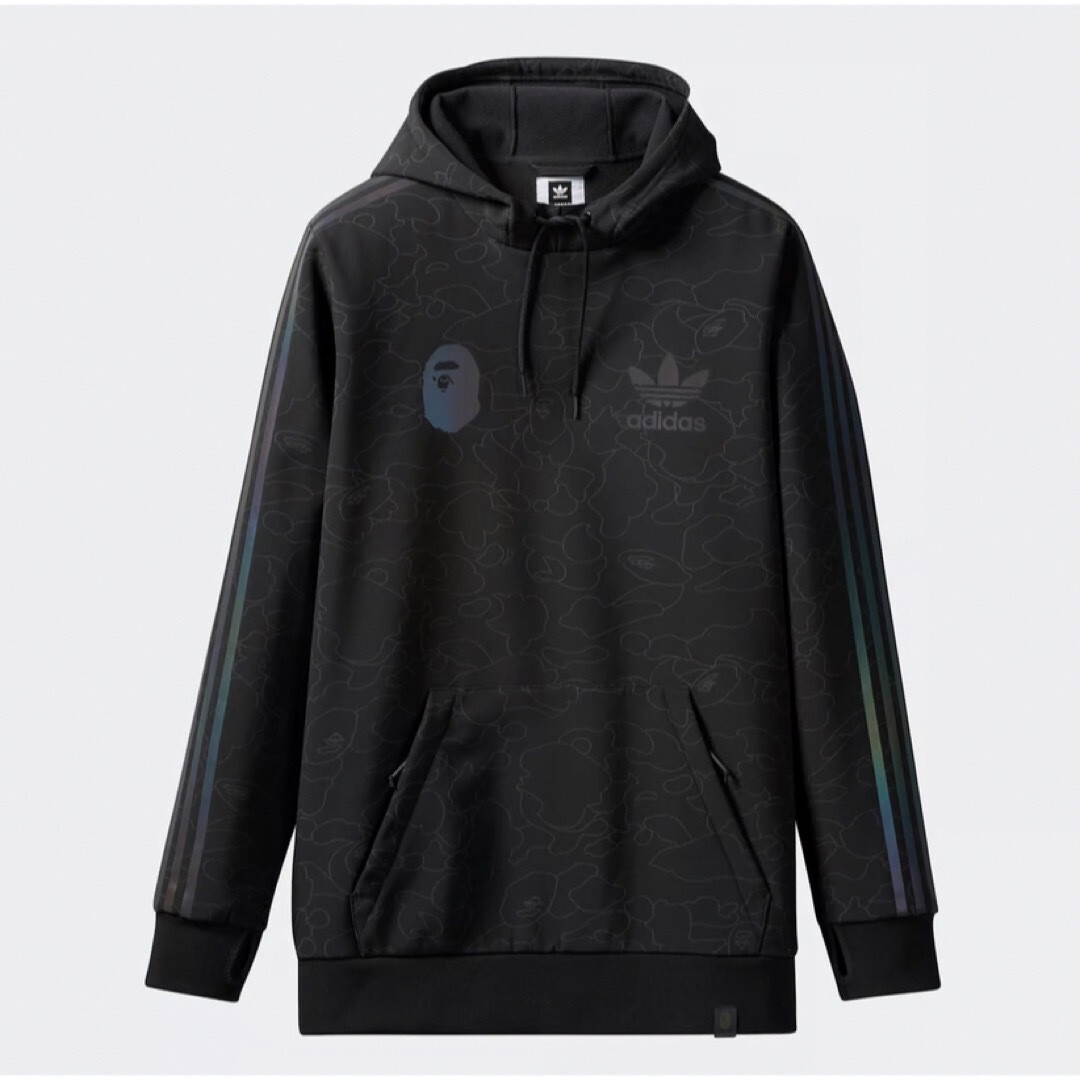 Pre-owned Adidas Originals Adidas X A Bape Collaboration Tech Hoodie Length 77cm Black Size Xs 2404r