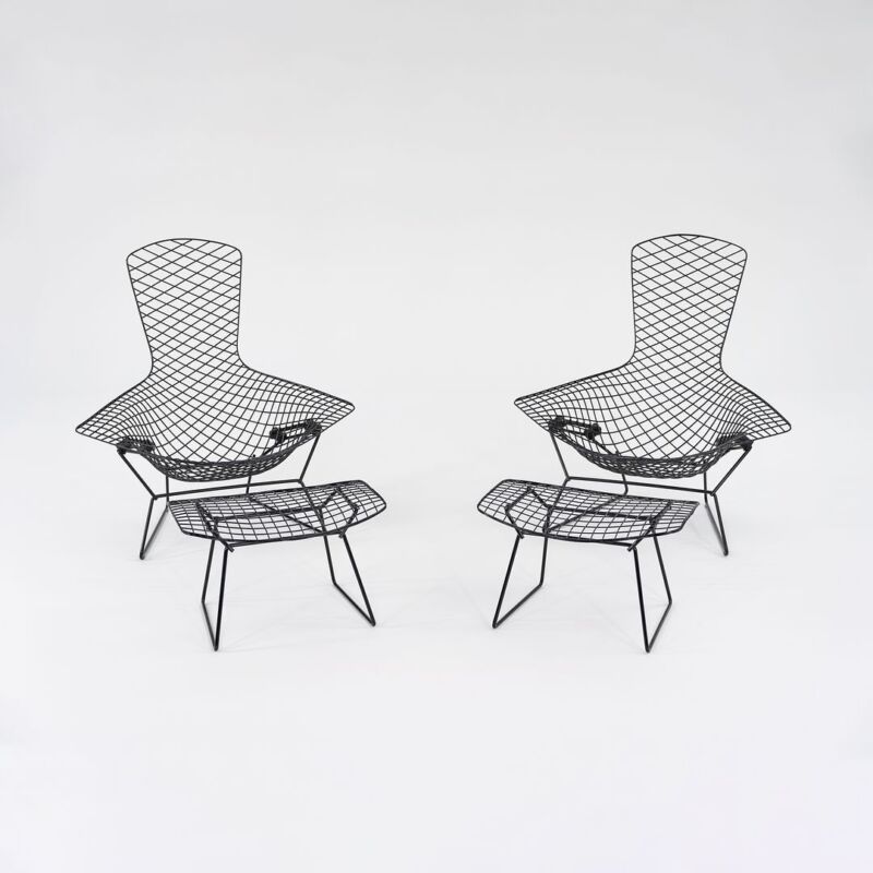 2010s Harry Bertoia For Knoll Bird Lounge Chair & Ottoman In Black, 2x Available