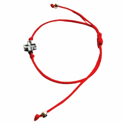 Handmade Red-String Friendship Bracelet with Silver Hematite Greek Cross