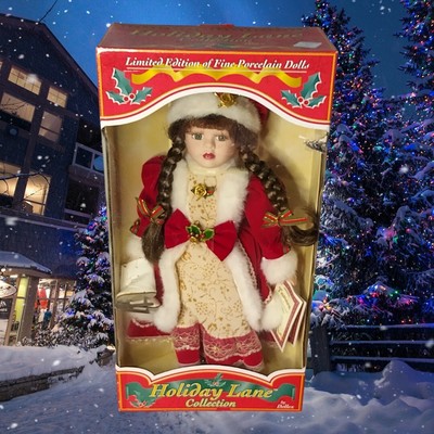 DOLLEX Holiday Lane Limited Edition NIB  Porcelain Doll 2002 Ice Skating Figure