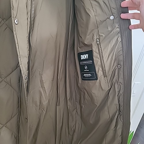 Pre-owned Dkny Women's Long Green Hood Puffer Jacket 0°f Warmth Factor Sz Xs Msrp $380