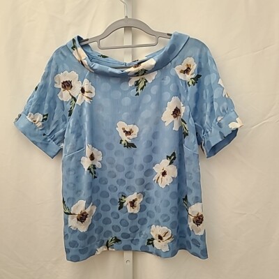 Ann Taylor Factory Top Size S Turn Down Collar Pullover SS Floral Blouse
