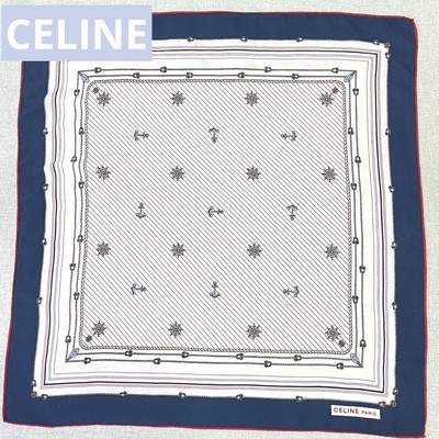 Celine Paris Silk Scarf Marine Pattern Tricolor 55 56Cm