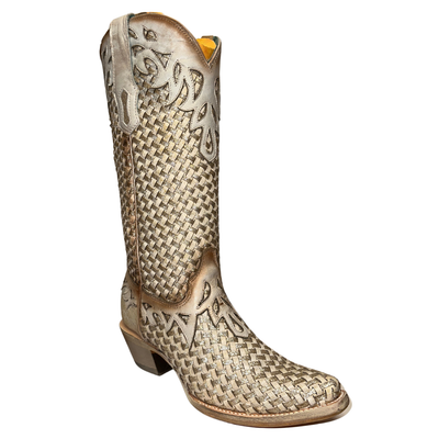 Pre-owned Corral Boots Women's Basketweave Brown/gold Glitter Tall Boot By Corral A4505