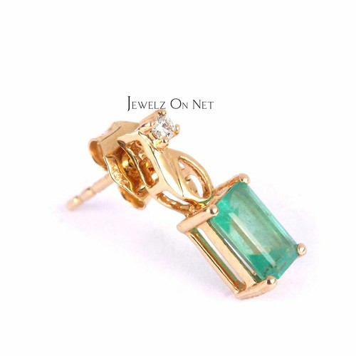 Pre-owned J.o.n 14k Gold Genuine Diamond And Emerald Gemstone Wedding Stud Earrings Fine Jewelry In White