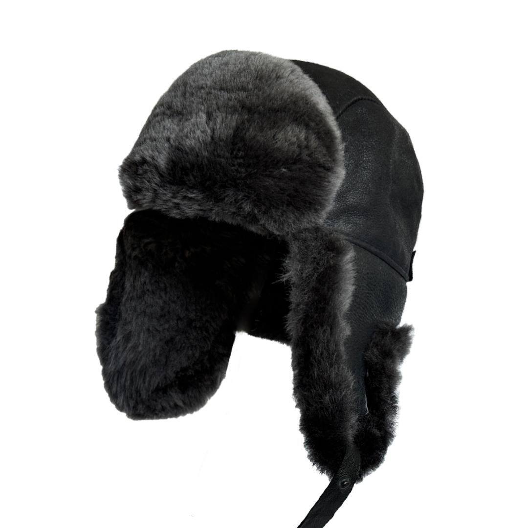 Genuine Shearling Sheepskin Trapper Hat Ushanka Aviator Cap Winter Fur Hat