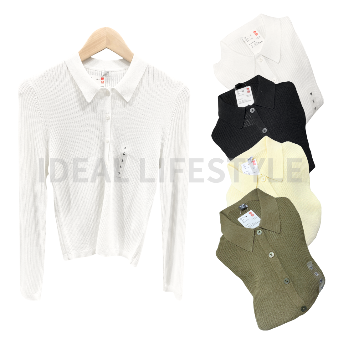トップス LURAKU sheer knit polo cardigan R124SR6510-