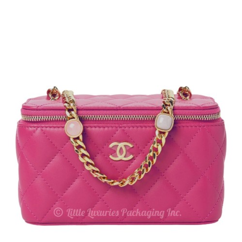 NWT Authentic Chanel Fuchsia Pink Lambskin Vanity Case