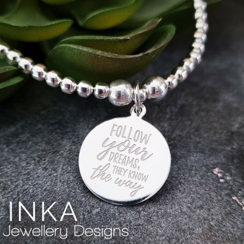 Inka 925 Sterling Silver Stretch Bead Stacking Bracelet Follow Your Dreams Charm