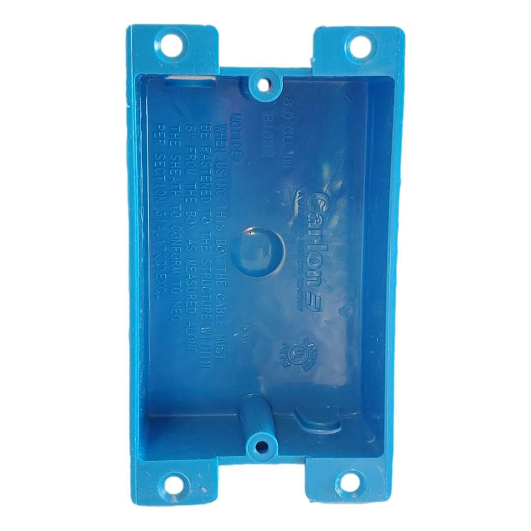 1 Gang 8 CU IN Blue PVC Flanged Shallow Old Work Electrical Outlet Switch Box
