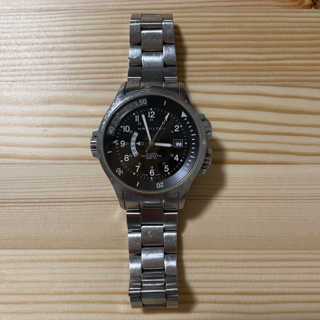 ★最終値下げ　ハミルトン　カーキ　ネイビー　GMT　H776151　自動巻デイト HAMILTON H776151 Khaki Navy GMT Automatic Men's Watch Used