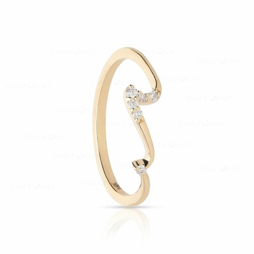 Pre-owned J.o.n 14k Gold Genuine Diamond Size-3-8 Us Water Baby Wave Ring Beach Lovers Jewelry In White