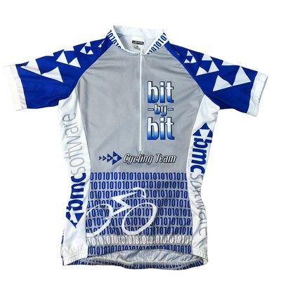 Bit By Bit Binary Software Coding Vomax Cycling Team Jersey Blue White USA Med