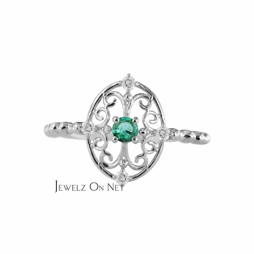 Pre-owned J.o.n 14k Gold Genuine Diamond And Emerald Gemstone Vintage Style Ring Fine Jewelry In Yellow