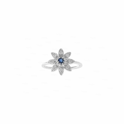 Pre-owned Irisha Designs Genuine Diamond Blue Sapphire Felicia Floral Design 14k Gold Fine Jewelry Ring In White