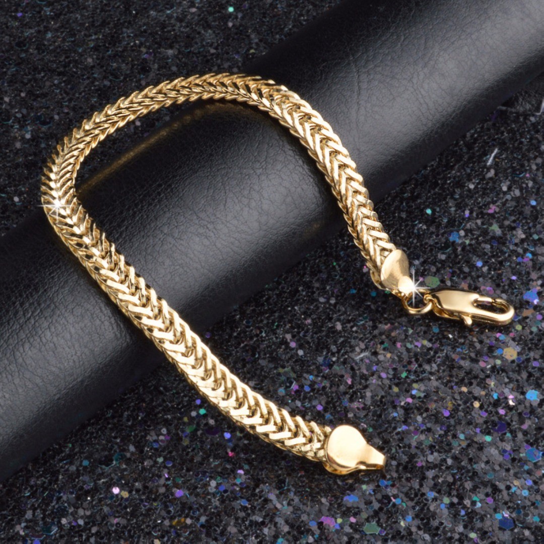 18K Gold Plated Women Men Snake Bone Bracelet Curb Chain Fashion Bangle