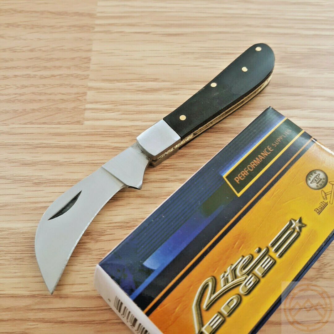 Pruning Folding Knife 2" Satin Finish Stainless Steel Hawkbill Blade Wood Handle