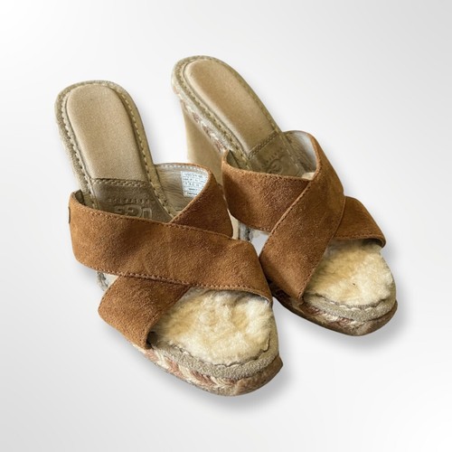 UGG Margot Brown Suede Wedge Sandals With Fur Lining US7 | eBay