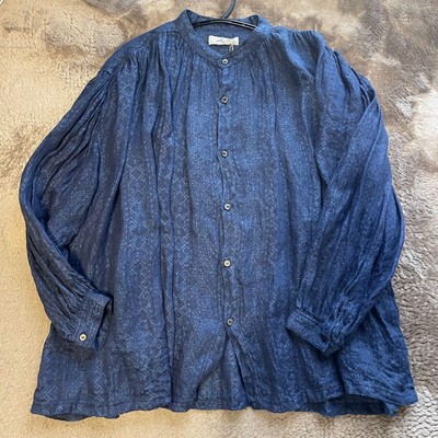 New Ichi Antiques Aztec Jacquard Indigo Linen Shirt Blouse Ichi Antiquites