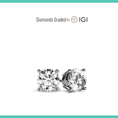 IGI 2.15 ct E/VS2 Round  Lab-Grown Diamond Studs Earrings 14k White Gold