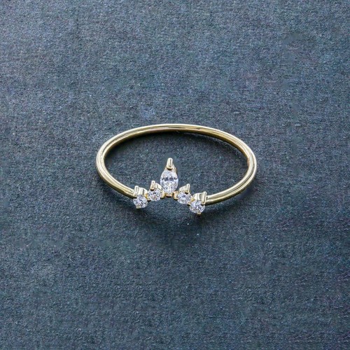 Pre-owned Irisha Designs Genuine Marquise And Round Diamond Tiara Ring 14k Gold Fine Jewelry In White