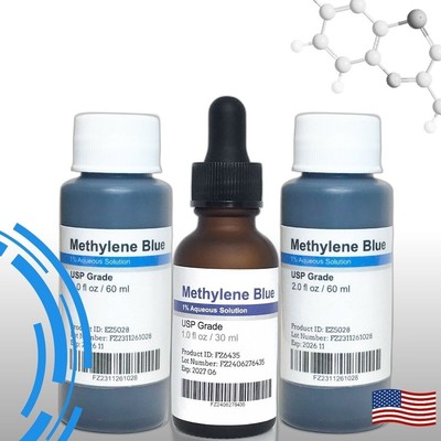 2+1 Methylene Blue 1% USP Grade Solution 2 oz Refill / 1 oz Drop Bottle Made USA