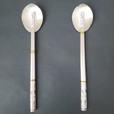 999 Fine Silver Wedding 2 Serving Rice Spoons & Chopsticks 225gr Scrap Metal New