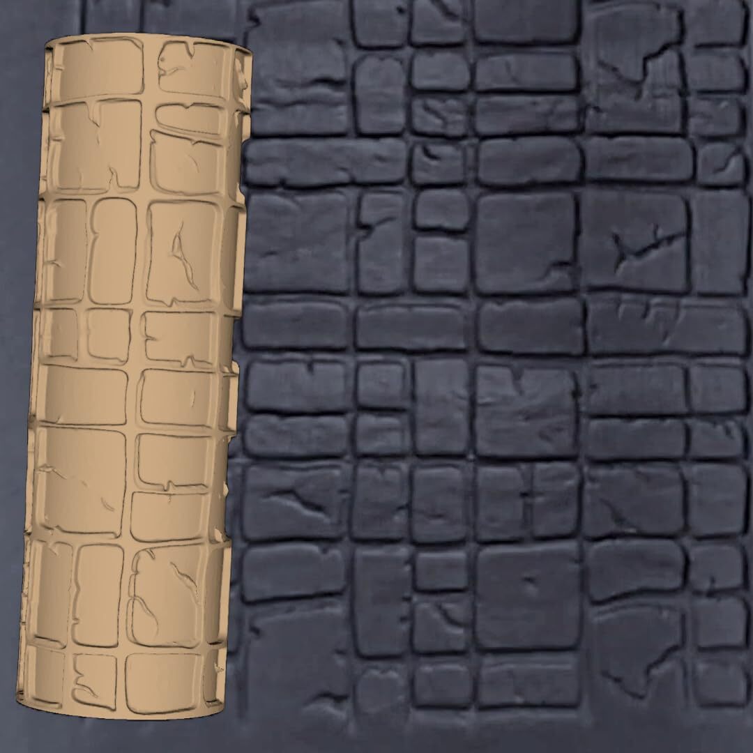 Cobblestone Clay Texture Roller 4 Inches art craft diorama STL Loot Factory Set2
