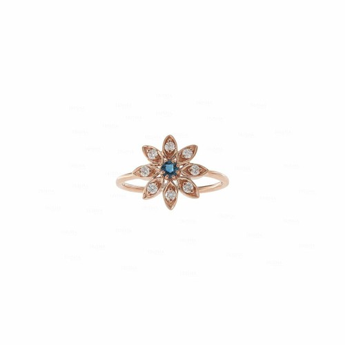 Pre-owned Irisha Designs Genuine Diamond Blue Sapphire Felicia Floral Design 14k Gold Fine Jewelry Ring In White