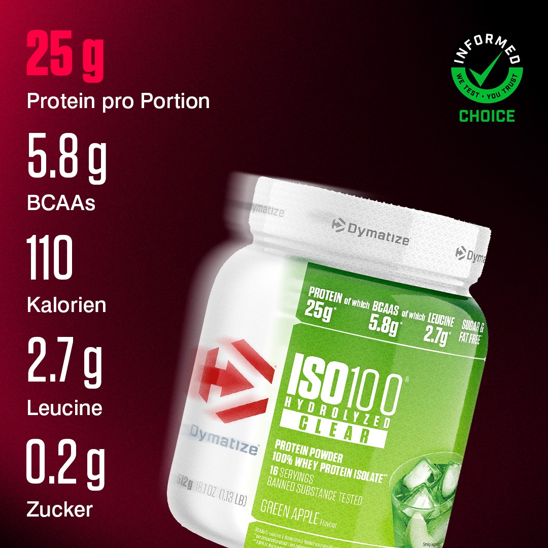 Dymatize ISO 100 Hydrolized Clear Green Apple 512g Whey Protein Pulver - Bild 2 von 6