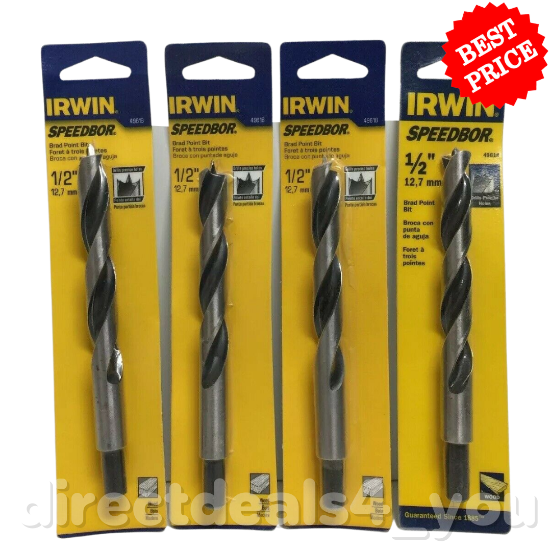 (New) Irwin Speedbor 49618 Brad Point Drill Bit, 1/2" Pack of 4 eBay