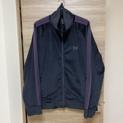 NEEDLES Track Jacket Velour Black/Purple lines Size-M Used NEEDLES Track Jacket Velour Black/Purple lines Size-M Used