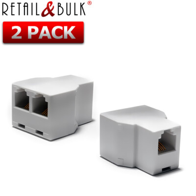 2-Pack Telephone Line Splitter 3 Female RJ11 Jacks Duplex 2-Way Adapter