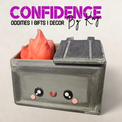 THIS IS FINE DUMPSTER FIRE KAWAII STYLE DESK FIGURE: 3D PRINTED, HAND-PAINT