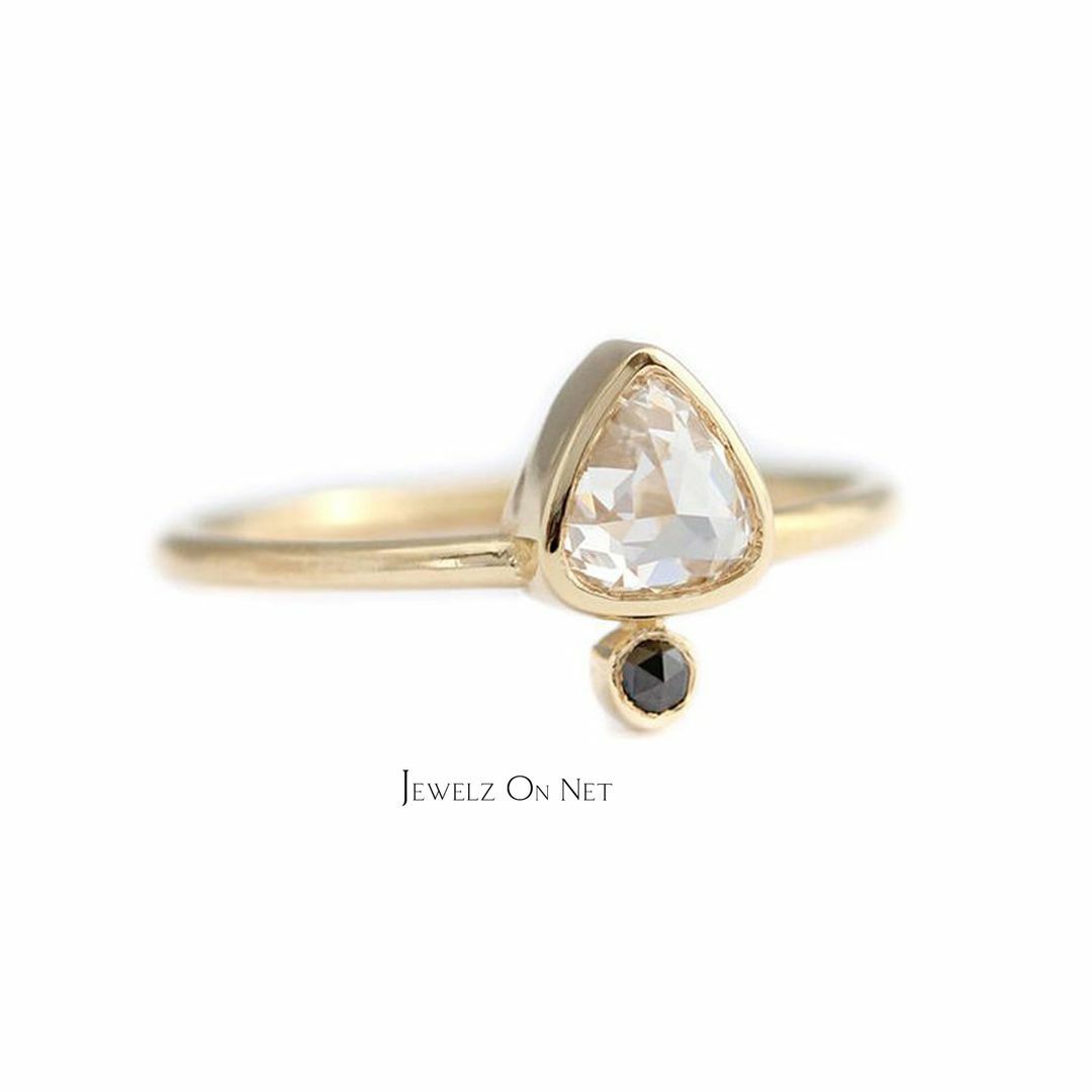 Pre-owned J.o.n 14k Gold Genuine Rose Cut White And Black Diamond Wedding Ring Fine Jewelry In Yellow