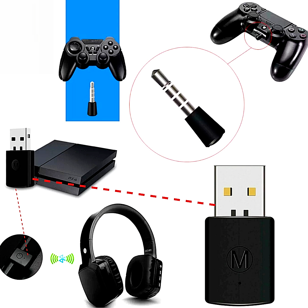 For PS4 Bluetooth Wireless USB Adapter Dongle Receiver for Headphone Microphone