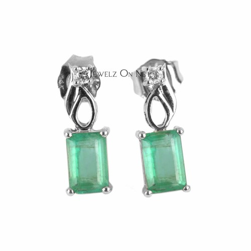 Pre-owned J.o.n 14k Gold Genuine Diamond And Emerald Gemstone Wedding Stud Earrings Fine Jewelry In White