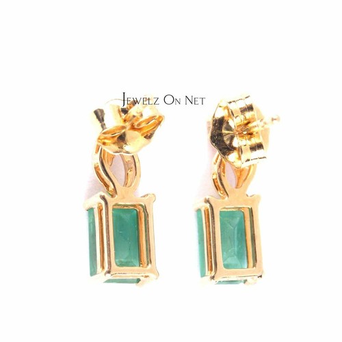Pre-owned J.o.n 14k Gold Genuine Diamond And Emerald Gemstone Wedding Stud Earrings Fine Jewelry In White