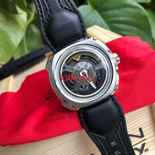 Pre-owned Sevenfriday W-series Blade Automatic Black Leather Strap Mens Watch W1/01