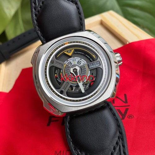 Pre-owned Sevenfriday W-series Blade Automatic Black Leather Strap Mens Watch W1/01
